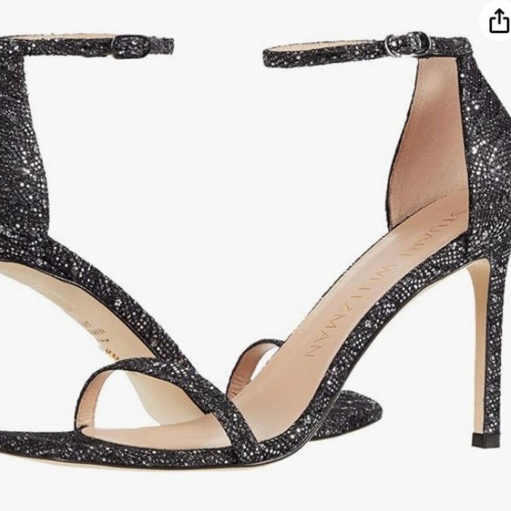 NWT Stuart Weitzman Amelina Gunmetal Glitter Heels - Picture 3 of 11